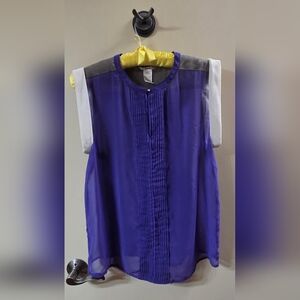 Esley Purple Sleeveless Blouse with Pleated Mandarin Collar